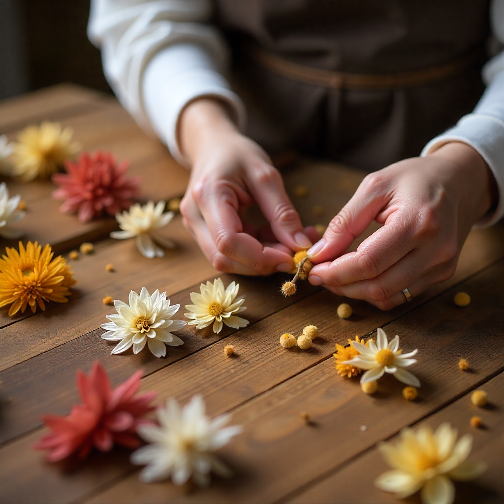 Eco-friendly flower arrangement workshop in progress